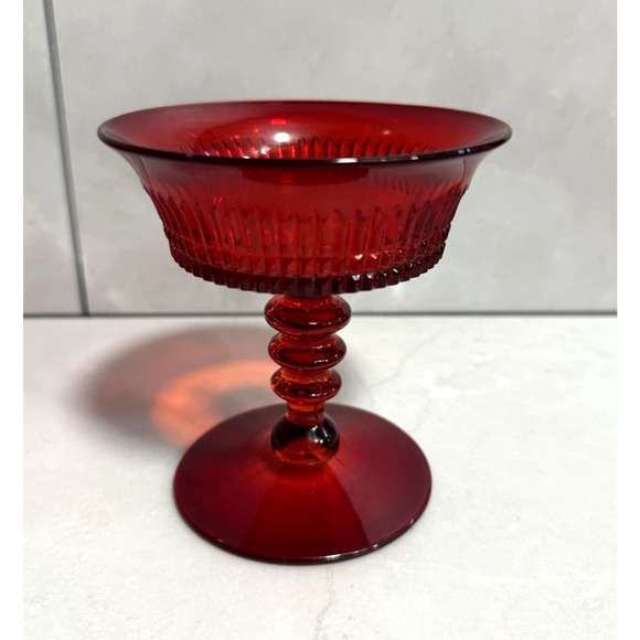 Set of 4 1920s Vintage Fenton Ruby Red Lincoln Inn Sherbet Glasses Stemware - Picture 2 of 9